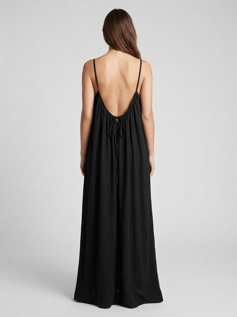 Black Driftline dress with a low open back